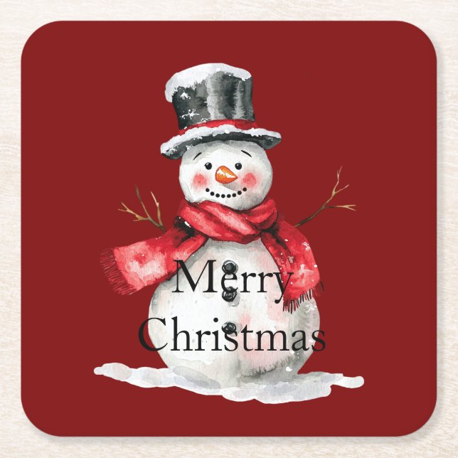 Red Christmas Snowman Rechteckiger Pappuntersetzer (Vorderseite)