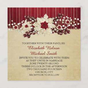Red Christmas Star Damask Gold Hochzeit Einladung