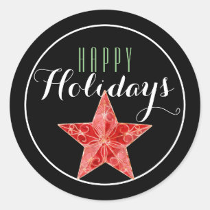 Red Christmas Star Happy Holiday Runder Aufkleber