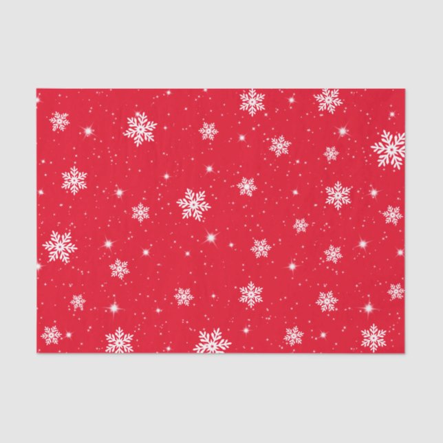 Red Christmas Stars Snowflakes Pattern Seidenpapier (Vorderseite)