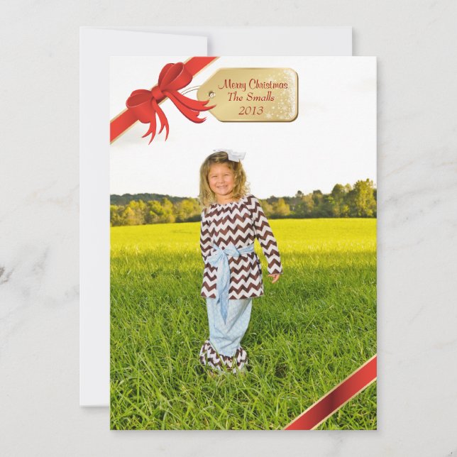 Red Christmas Tag Foto Feiertagskarte (Vorderseite)