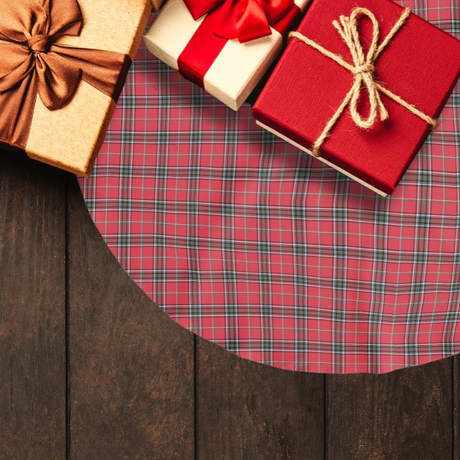 Red Christmas Tartan Kariertes Muster Polyester Weihnachtsbaumdecke (Von Creator hochgeladen)