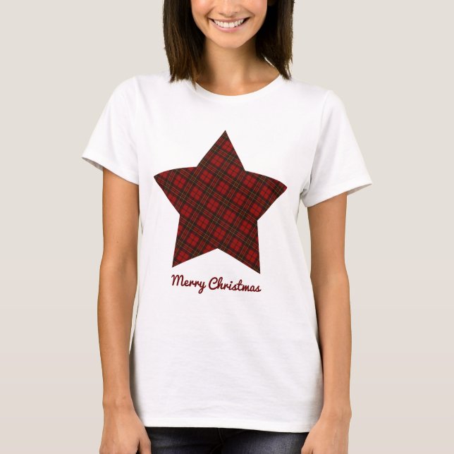 Red Christmas tartan Star Frohe Weihnachtsstunde T-Shirt (Vorderseite)
