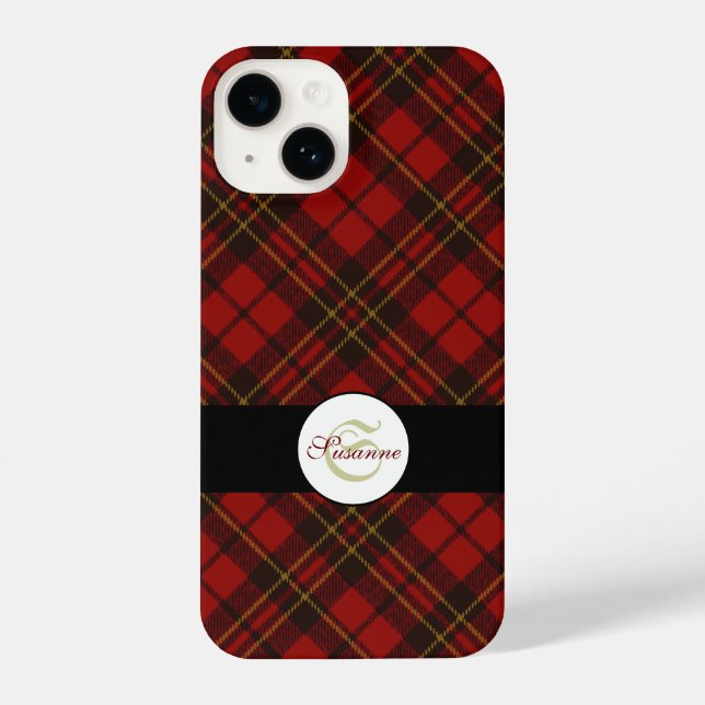 Red Christmas tartan stylisches Muster Monogram iPhone Hülle (Rückseite)