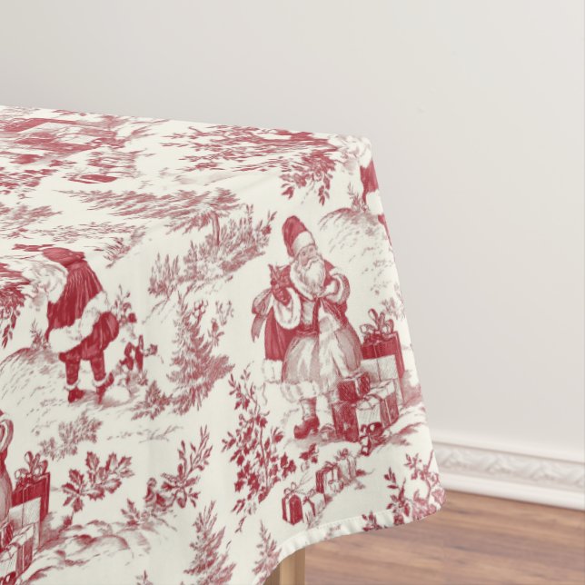 Red Christmas Toile Santa And Trees Tischdecke (Beispiel)