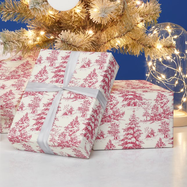 Red Christmas Toile Wrapping Paper Geschenkpapier (Feiertage)
