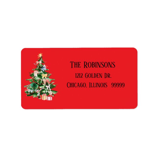 Red Christmas Tree Address Label Adressaufkleber (Vorne)