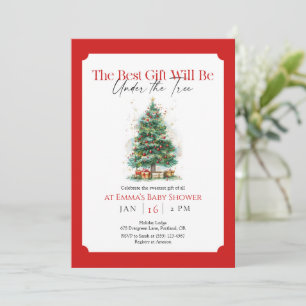 Red Christmas Tree Baby Shower Einladung