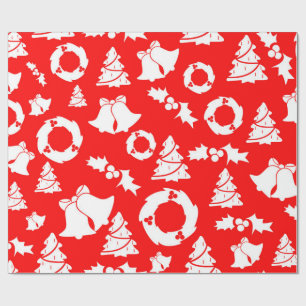 Red Christmas Tree Bells Wreath Wrapping Paper Geschenkpapier