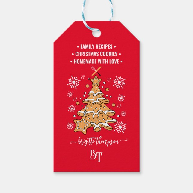 Red Christmas Tree Cookie Snowflakes Promo QR Code Geschenkanhänger (Vorderseite)