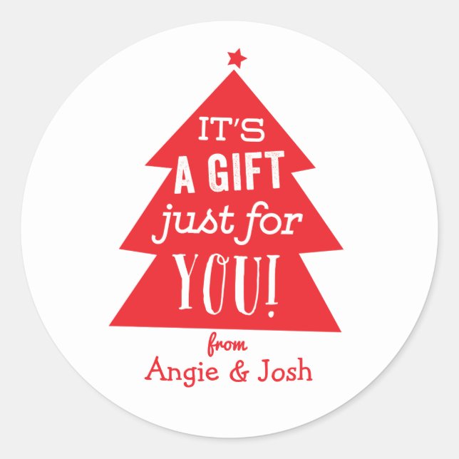 Red Christmas Tree Gift Runder Aufkleber (Vorderseite)