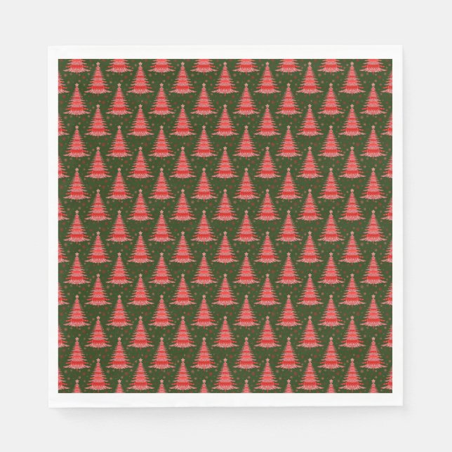 Red Christmas Tree Green Pattern Design Serviette (Vorderseite)