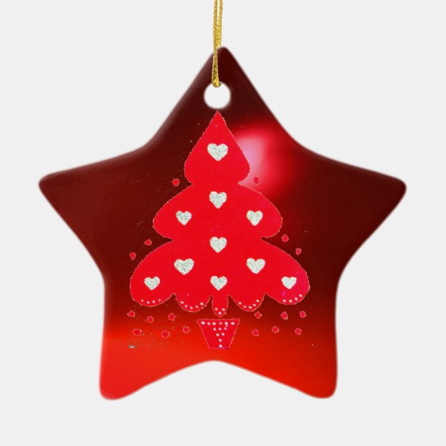 RED CHRISTMAS TREE HOLIDAY PARTEI Rot Keramikornament (Vorne)