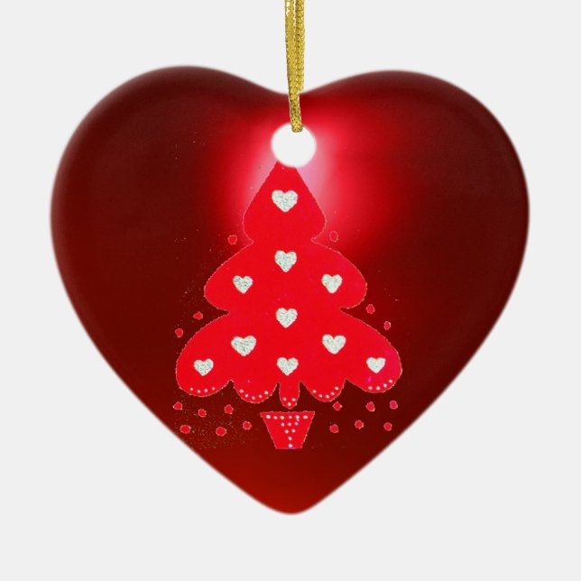RED CHRISTMAS TREE HOLIDAY PARTEI Rot Keramikornament (Vorne)