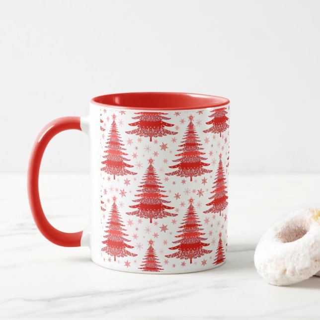 Red Christmas Tree Muster Geschenk Tasse (Mit Donut)