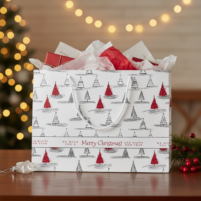 Red Christmas Tree Pattern#5 ID1009 Große Geschenktüte (Von Creator hochgeladen)