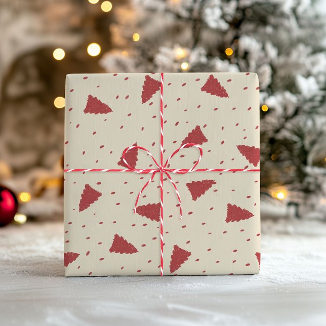 Red Christmas Tree Pattern | Minimal handGezeichne Geschenkpapier (Von Creator hochgeladen)