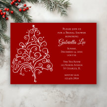 Red Christmas Tree Winter Bridal Dusche Einladung