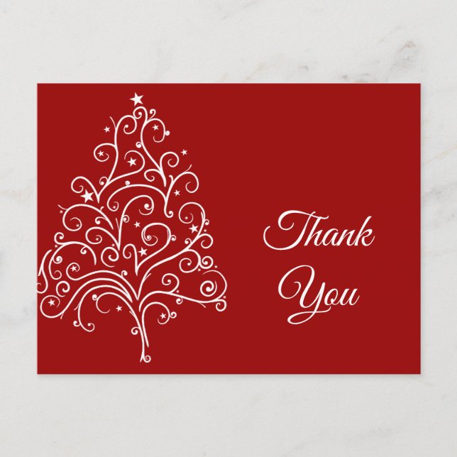 Red Christmas Tree Winter Holiday Danke Postkarte (Vorderseite)