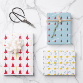 Red Christmas Tree Yellow Star Minimalistisch Geschenkpapier Set