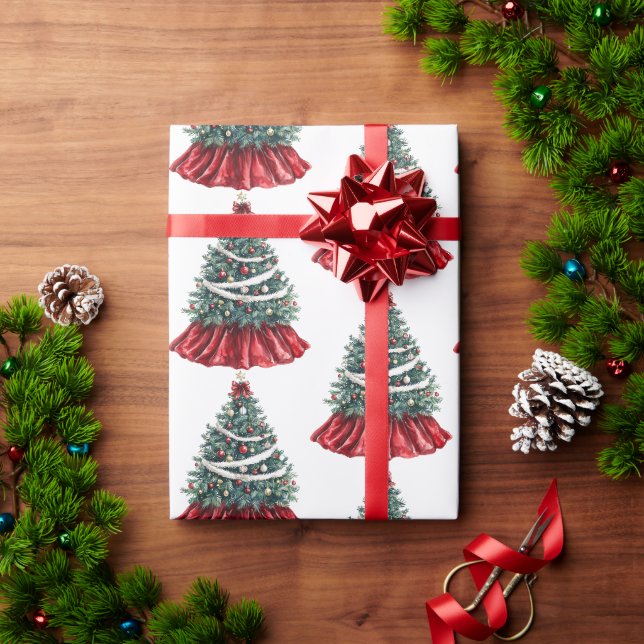 Red Christmas Trees Geschenkpapier (Feiertagsgeschenk)