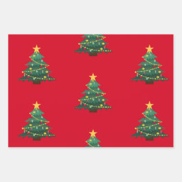 Red Christmas Trees Geschenkpapier Set