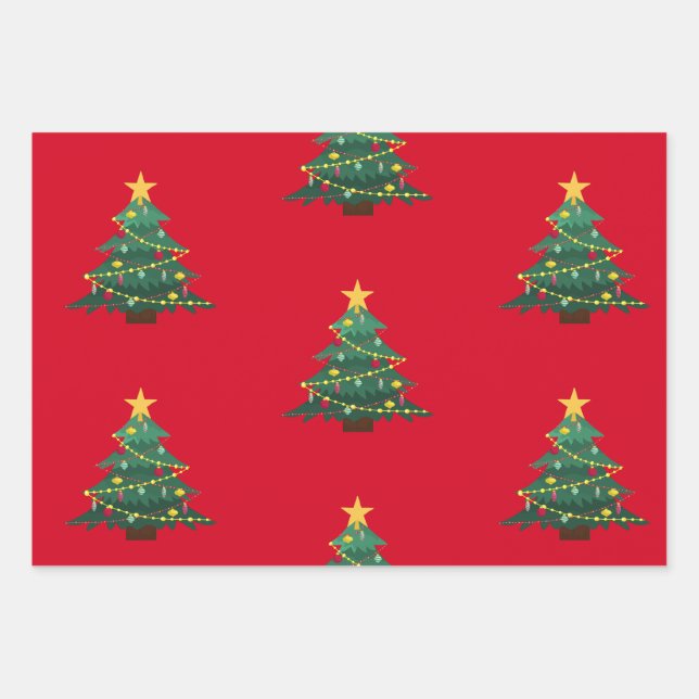 Red Christmas Trees Geschenkpapier Set (Vorderseite 3)