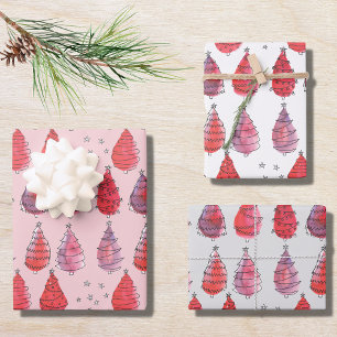 Red Christmas Trees Geschenkpapier Set