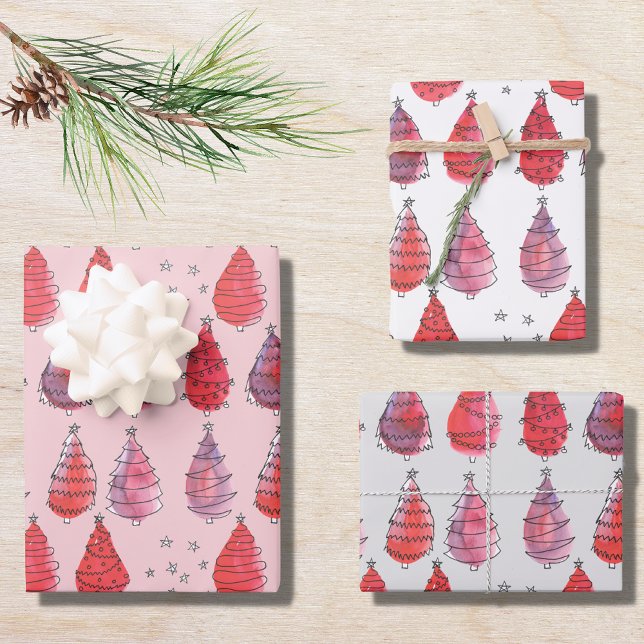 Red Christmas Trees Geschenkpapier Set (Von Creator hochgeladen)