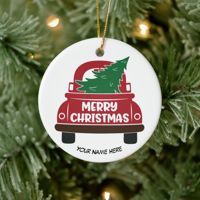 Red Christmas Truck Maßgeschneiderte Keramik Ornam Ornament (Baum)