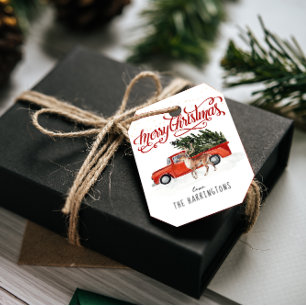 Red Christmas Truck & Rentier   Feiertagstags Geschenkanhänger
