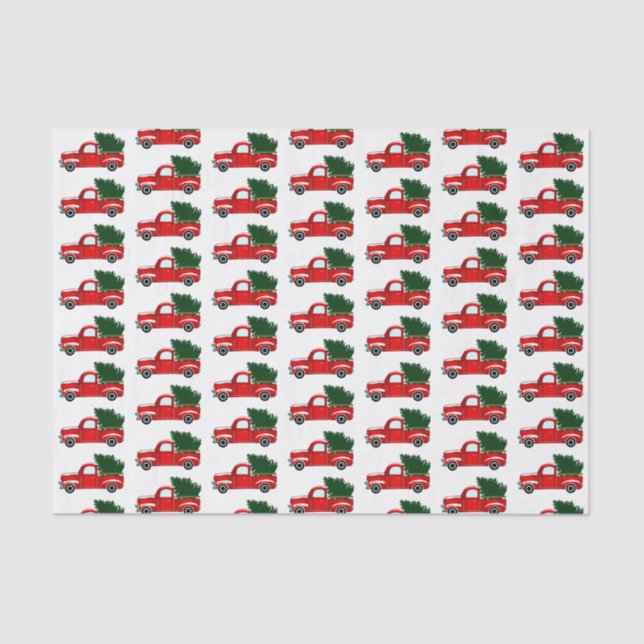 Red Christmas Truck Rustikale Weihnachtsfeier Seidenpapier (Vorderseite)