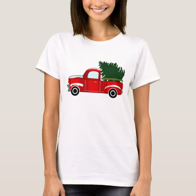 Red Christmas Truck Rustikaler Weihnachtsurlaub T-Shirt (Vorderseite)