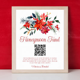 Red Christmas Wedding Floral Honeymoon Fund Poster