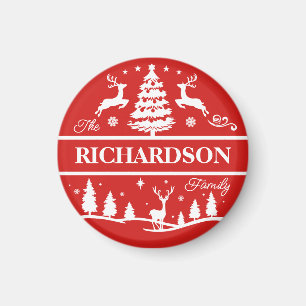 Red Christmas White Family Name Personalisiert Magnet