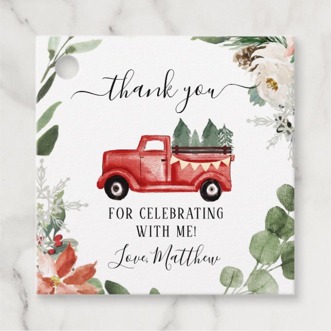 Red Christmas Winter Truck Danke Tag Geschenkanhänger (Vorderseite)