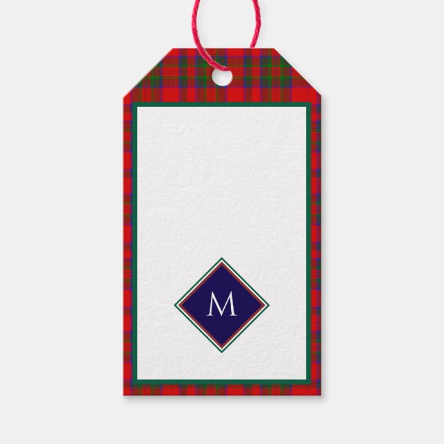 Red Christmas Wool Texture Plaid with Monogram Geschenkanhänger (Vorderseite)