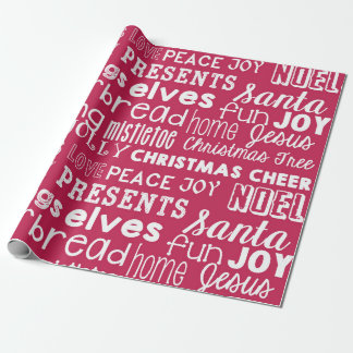 Red Christmas Words Holiday Wrapping Paper Geschenkpapier
