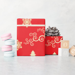 Red Christmas Wrap mit Cream Snowflakes Geschenkpapier