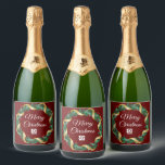 Red Christmas Wreath Custom Company Logo Party<br><div class="desc">This beautiful company Christmas champagne label is custom made with your business logo within a festive holly berry wreath with gold garland wrapping on a red background. Contemporary holiday labels for your client or corporate employee presents.</div>