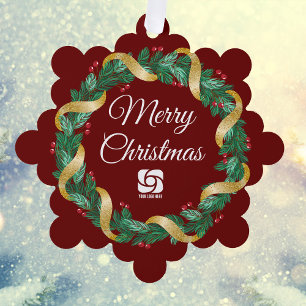 Red Christmas Wreath Custom Company Marketing Ornament Karte