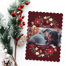 Red Christmas Wreath Floral Holiday Photo Card Einladung