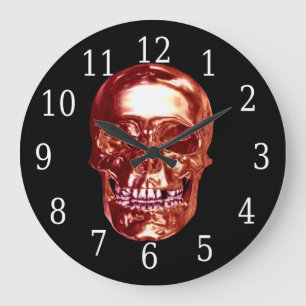 Red Chrome Skull Round Clock Große Wanduhr
