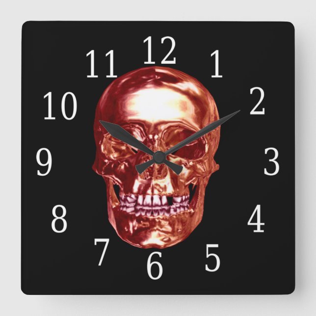 Red Chrome Skull Square Uhr (Vorderseite)