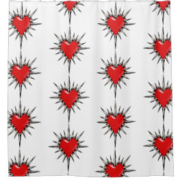 Red Chrome Spiked Heart Shower Curtain Duschvorhang