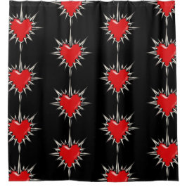 Red Chrome Spiked Heart Shower Curtain Duschvorhang