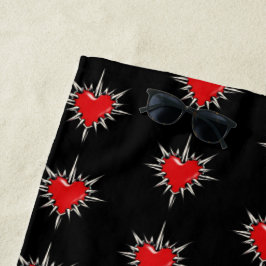 Red Chrome Spiked Heart Sigil Beach Towel Strandtuch