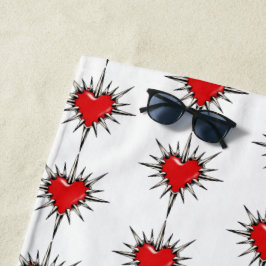 Red Chrome Spiked Heart Sigil Beach Towel Strandtuch