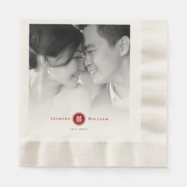 Red Circle Double Happiness Chinese Wedding Foto Serviette (Vorderseite)
