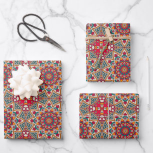 Red Circle Mandala Wrapping Paper Sheets Geschenkpapier Set